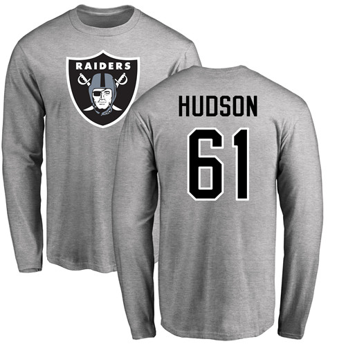 Men Oakland Raiders Ash Rodney Hudson Name and Number Logo NFL Football #61 Long Sleeve T Shirt